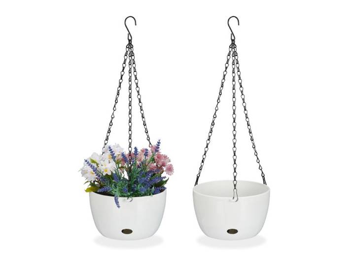 Relaxdays 2 Blumenampeln mit Wasserspeicher - M