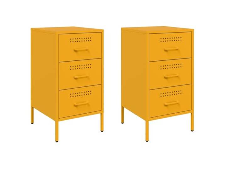KUTYWEXFM Nachttisch 2er Set Senfgelb Metall 3 Schubladen 36x39x68 cm Moderne Beistelltische aus Stahl für Schlafzimmer und Wohnzimmer. Stabile Konstruktion mit verstellbaren Standfüßen.