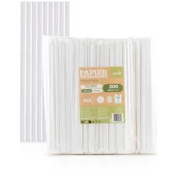 Mank Trinkhalme in weiß aus Papier,  Ø 8 mm / 23 cm, 3600 Stück verpackt im Folienbeutel, einzeln verpackt