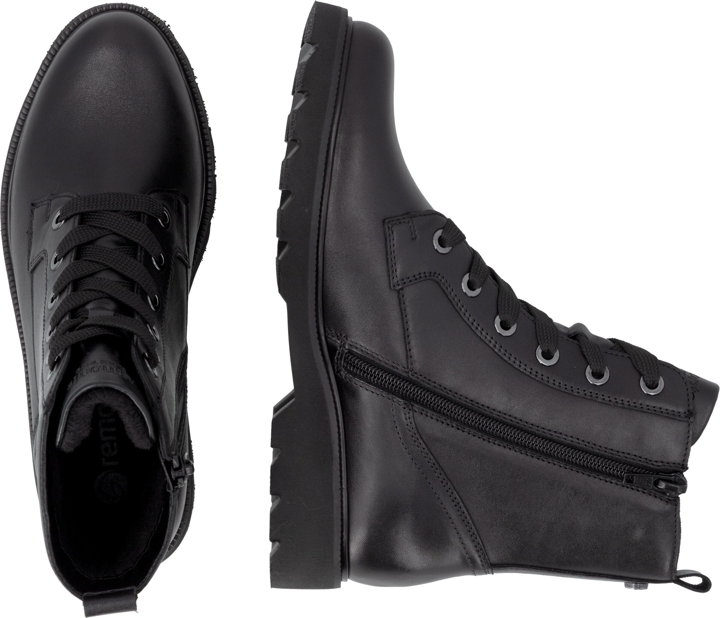 Schnürboots REMONTE, Damen, Gr. 42, Textil, schwarz, Leder, Basic, Schuhe Schnürboots, Schnürstiefelette, Profilsohle, Blockabsatz