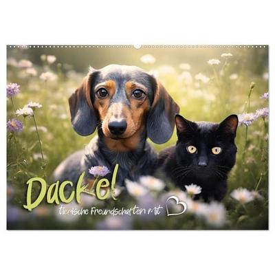 Dackel - tierische Freundschaften mit Herz (Wandkalender 2027 DIN A2 quer), CALVENDO Monatskalender