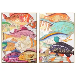 KARE DESIGN Wandbild 40 x 50 cm Fish Meeting 2tlg. Baumwolle Bunt