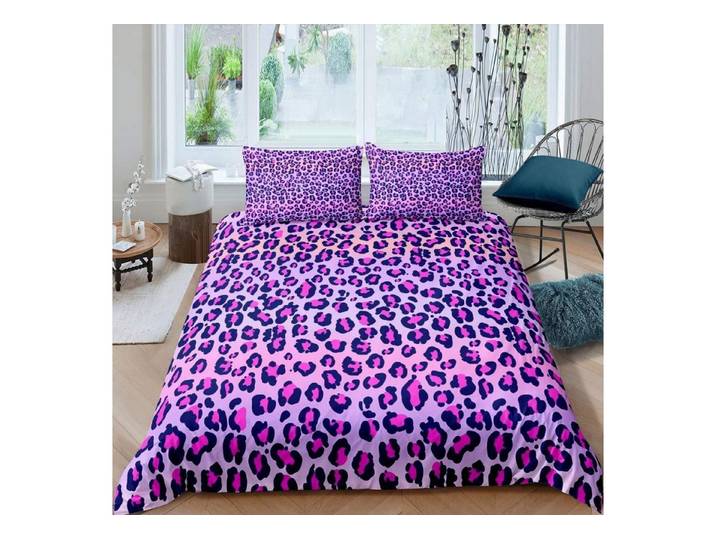LuxusKollektion Kinderbettwäsche Bettwäsche Set 135x200cm Lila Leo Muster