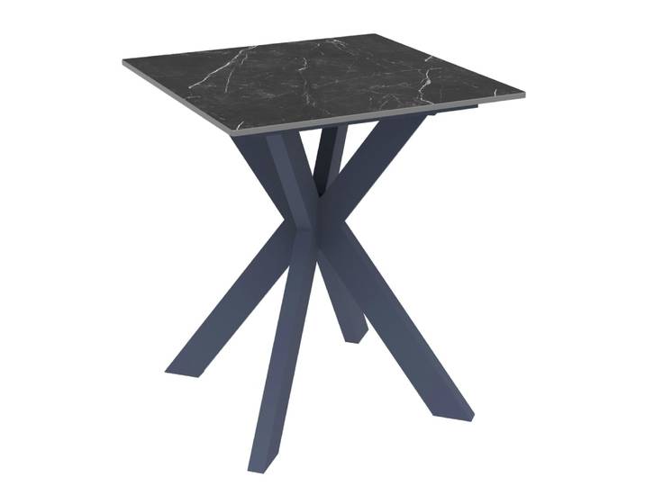Bout de canapé design en céramique noire marbrée 45x45 cm pied mikado