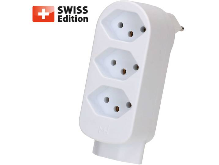 Abzweigstecker 4-fach, drehbar, 11.8 x 4.7 x 7.9 cm, weiss