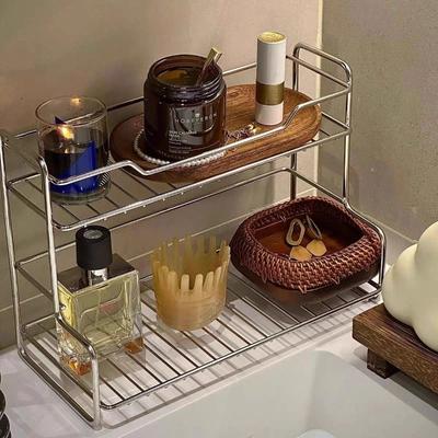 Useful Little Things Minimalist 2 Tier Bathroom And Vanity Storage Rack Countertop Organizer silver