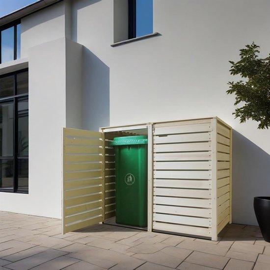 Famanu Abfallcontainer Umkonstruktion - Mülltonnenbox Holz - Vorinstalliert Doppel - 115x141x81 cm - Natur