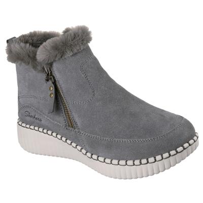 Winterboots SKECHERS "WILSHIRE BLVD-FRESH ZIP", Damen, Gr. 37, Warmfutter, grau (olivgrün), Veloursleder, Schuhe Winterboots, Boots mit Reißverschluss, Topseller