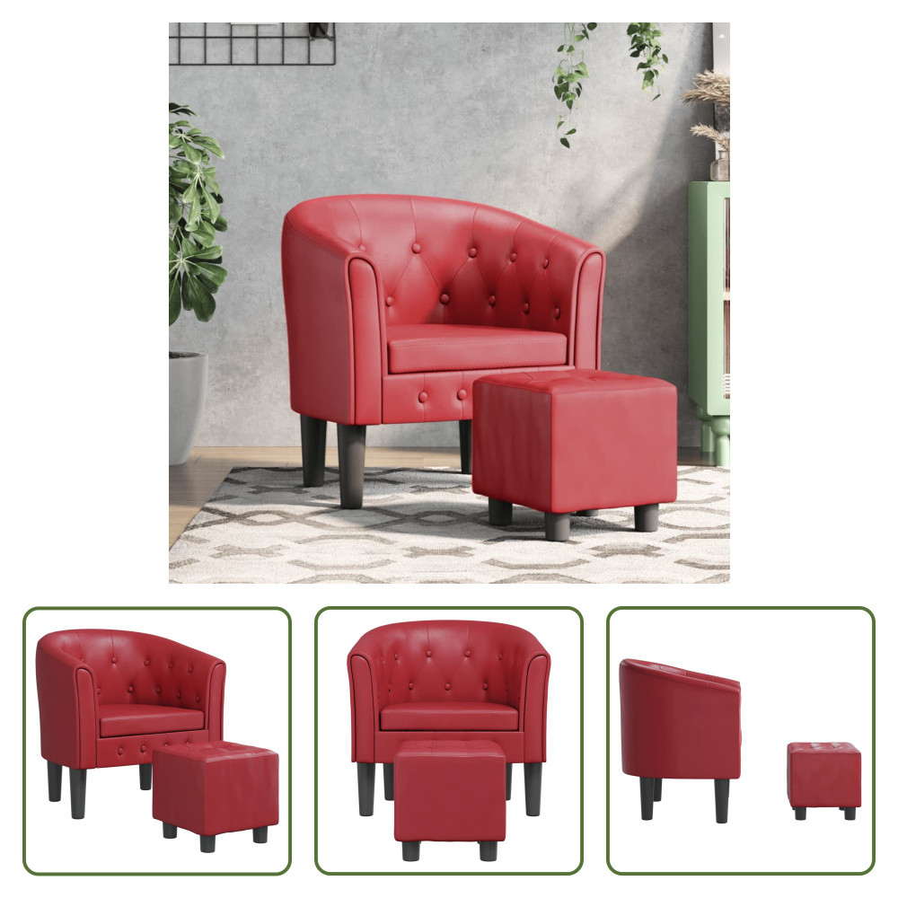 De Living Store fauteuil met voetenbankje in wijnrood kunstleer