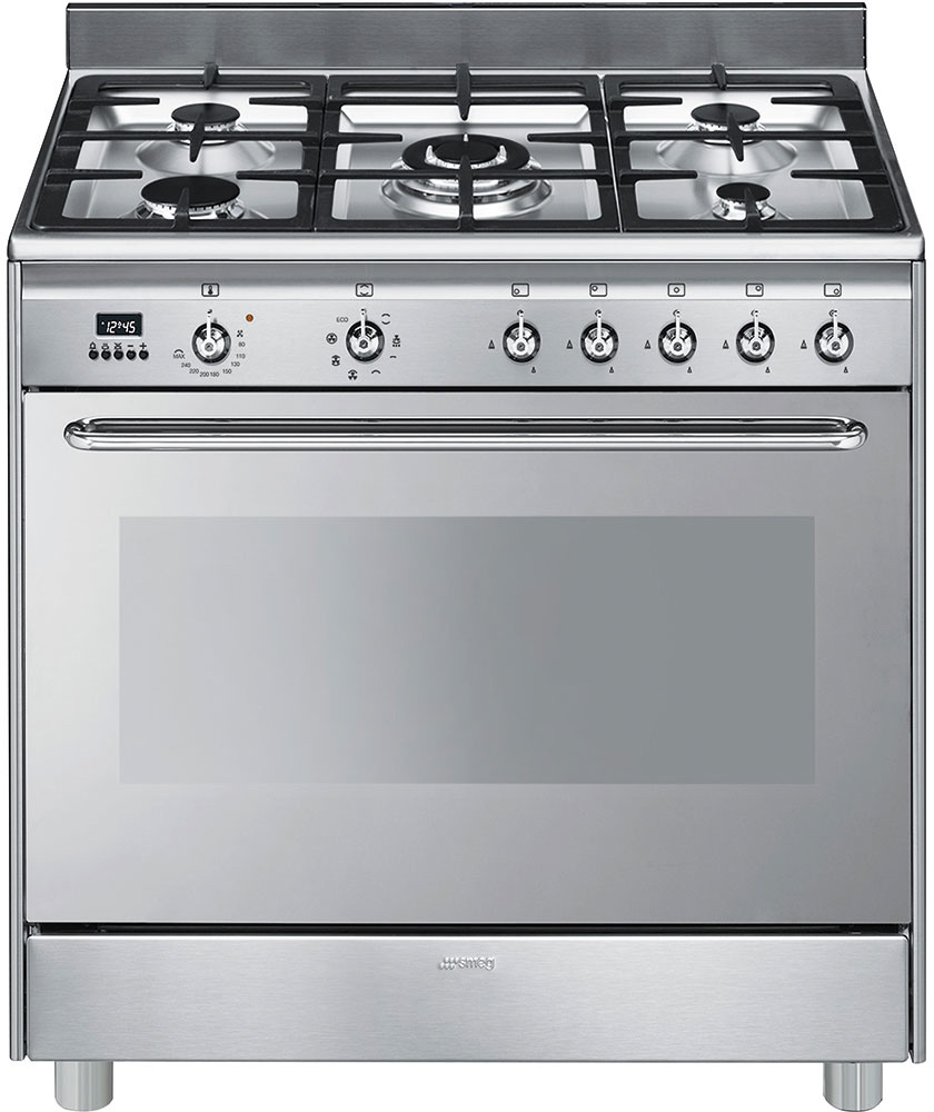 Smeg SCD90MFX9-1, Freistehender Kocher, Edelstahl, Tasten, Drehregler, Edelstahl, Edelstahl, Edelstahl