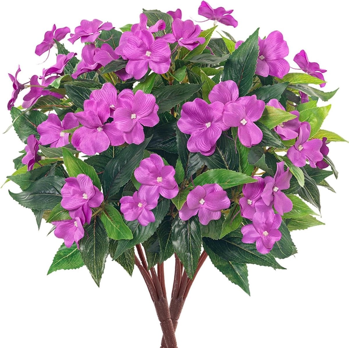 Set van 2 paarse kunstboeketten Impatiens van zijde voor buiten decoratie