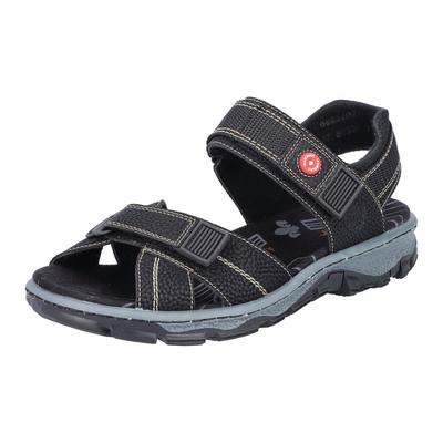 Sandale RIEKER, Damen, Gr. 38, Textil, schwarz, Lederimitat, Schuhe Sandale, Sommerschuh, Outdoorschuh, Keilabsatz, in Trekking-Optik