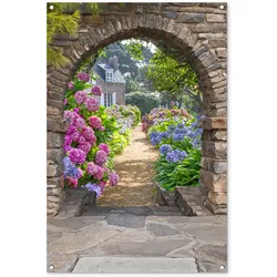 GARTENPOSTER Blumen - Guck-guck - Hortensie - Sommer Outdoor Bilder 80x120 cm
