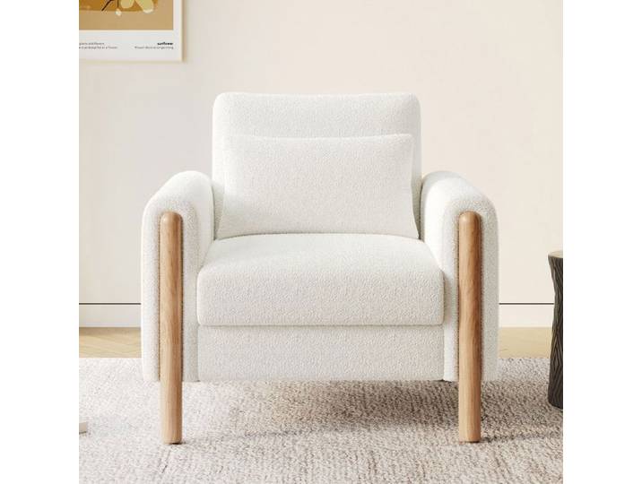 Fauteuil moderne avec coussin épais fauteuil simple confortable avec rembourrage doux fauteuil de détente blanc.