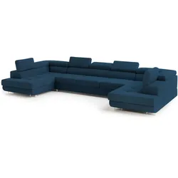 WOHNLANDSCHAFT ISOLANO Blau Velours-Stoff mit Schlaffunktion