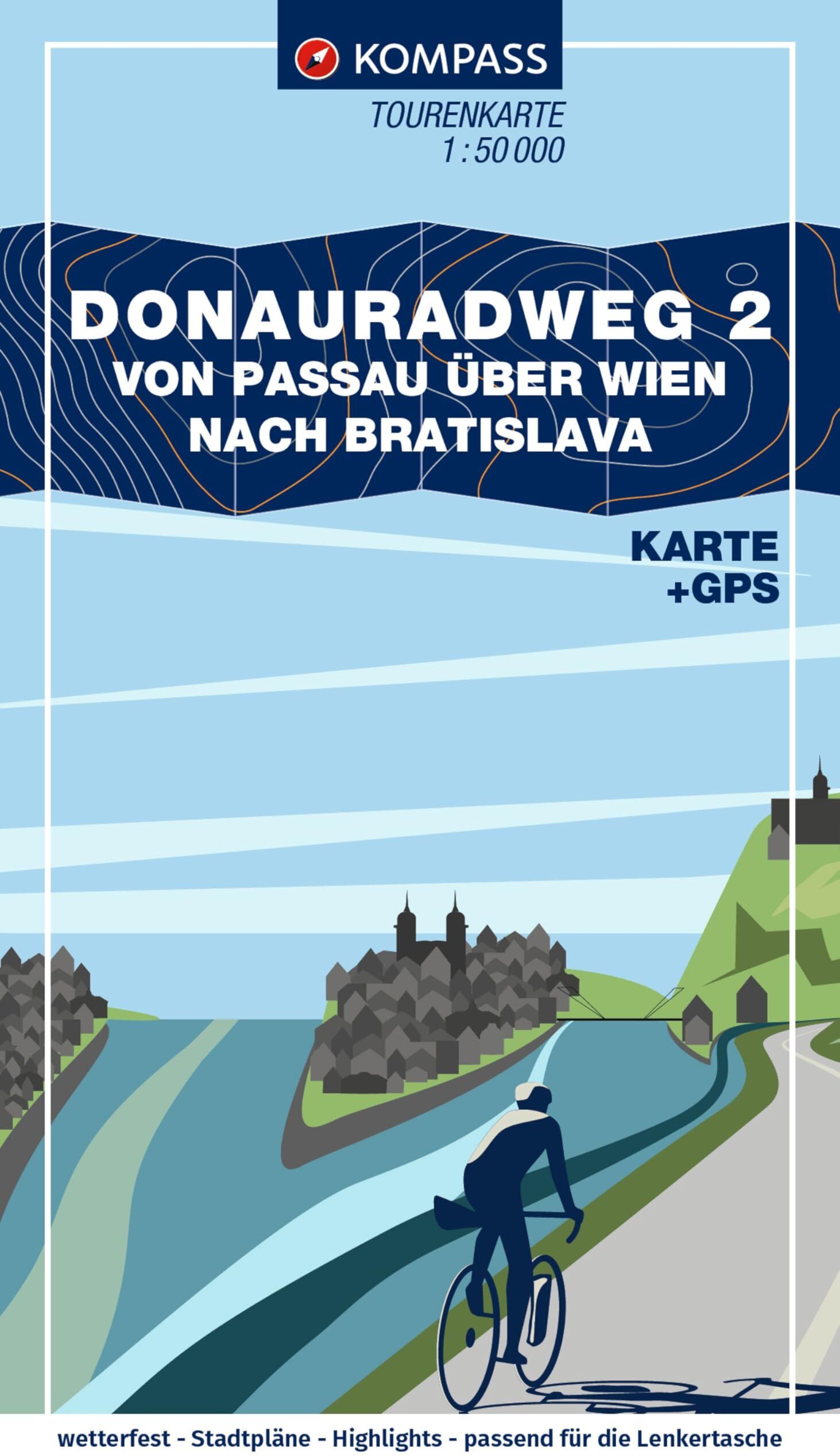 KOMPASS Fahrrad-Tourenkarte Donauradweg 2, von Passau über Wien nach Bratislava 1:50.000: Leporello Karte, reiß- und wetterfest - Preis vom 09.10.2026 07:28:09 h
