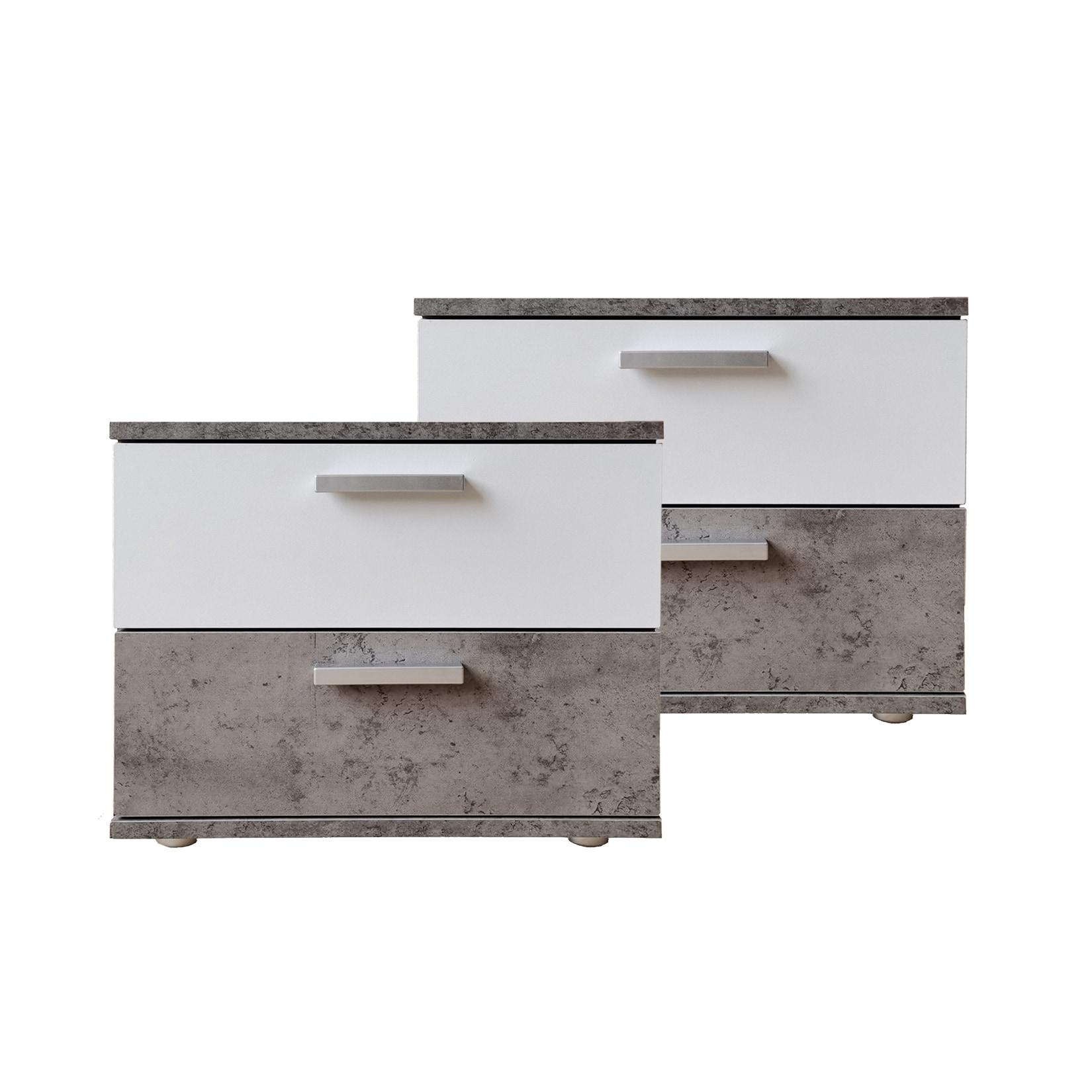 HTI-Living Nachtschrank 2er Set Beton Weiß Nina
