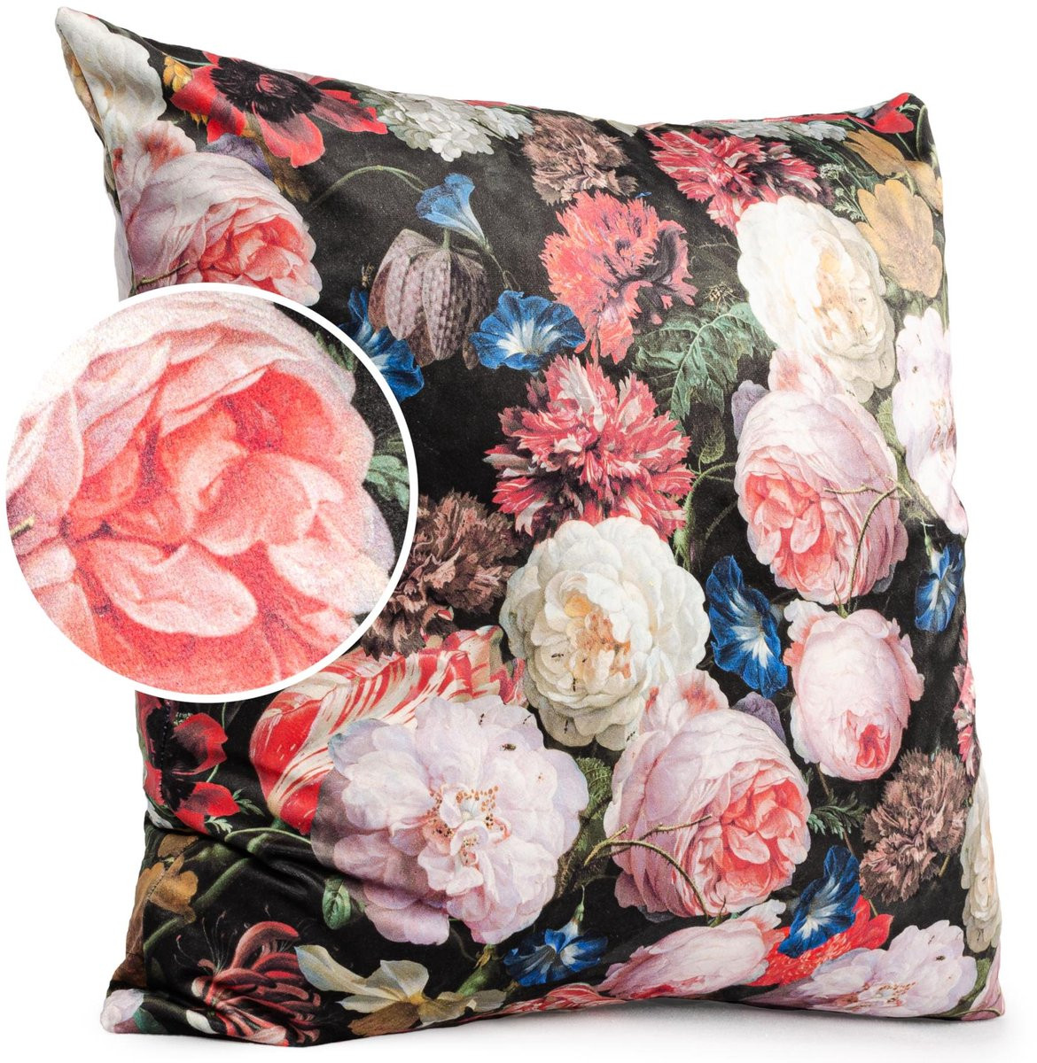 ANRO Rozen Sierkussen Zwart - Velours - 40 x 40 cm