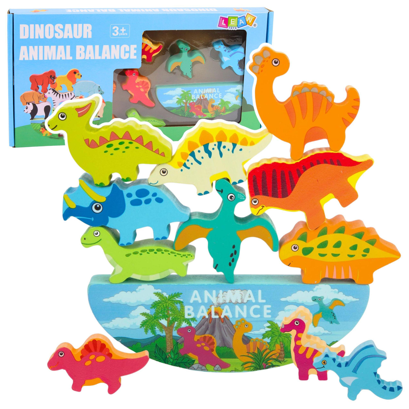 Lean Toys Dinosaurustoren Evenwichtsspel met 12 houten blokken