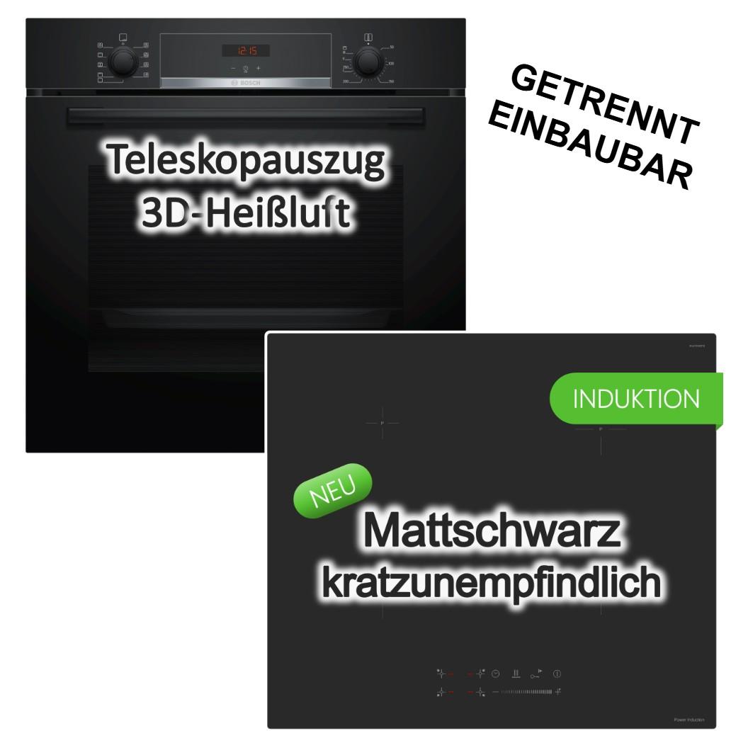 HERDSET BOSCH Einbaubackofen Hydrolyse 3D Heißluft + KEENBERK Premium mattes Induktionskochfeld Booster Touch-Slider