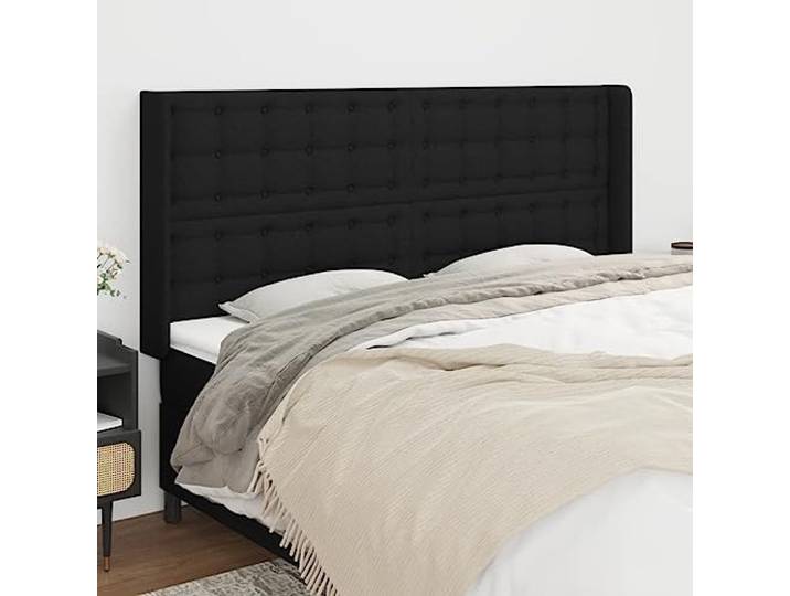 KTHLBRH Kopfteil aus schwarzem Ohr aus klassischem Stoff mit Beinen aus massivem Lärchenholz und verstellbarer Höhe zur Unterstützung des Rückens, elegantes Design und robustes Material