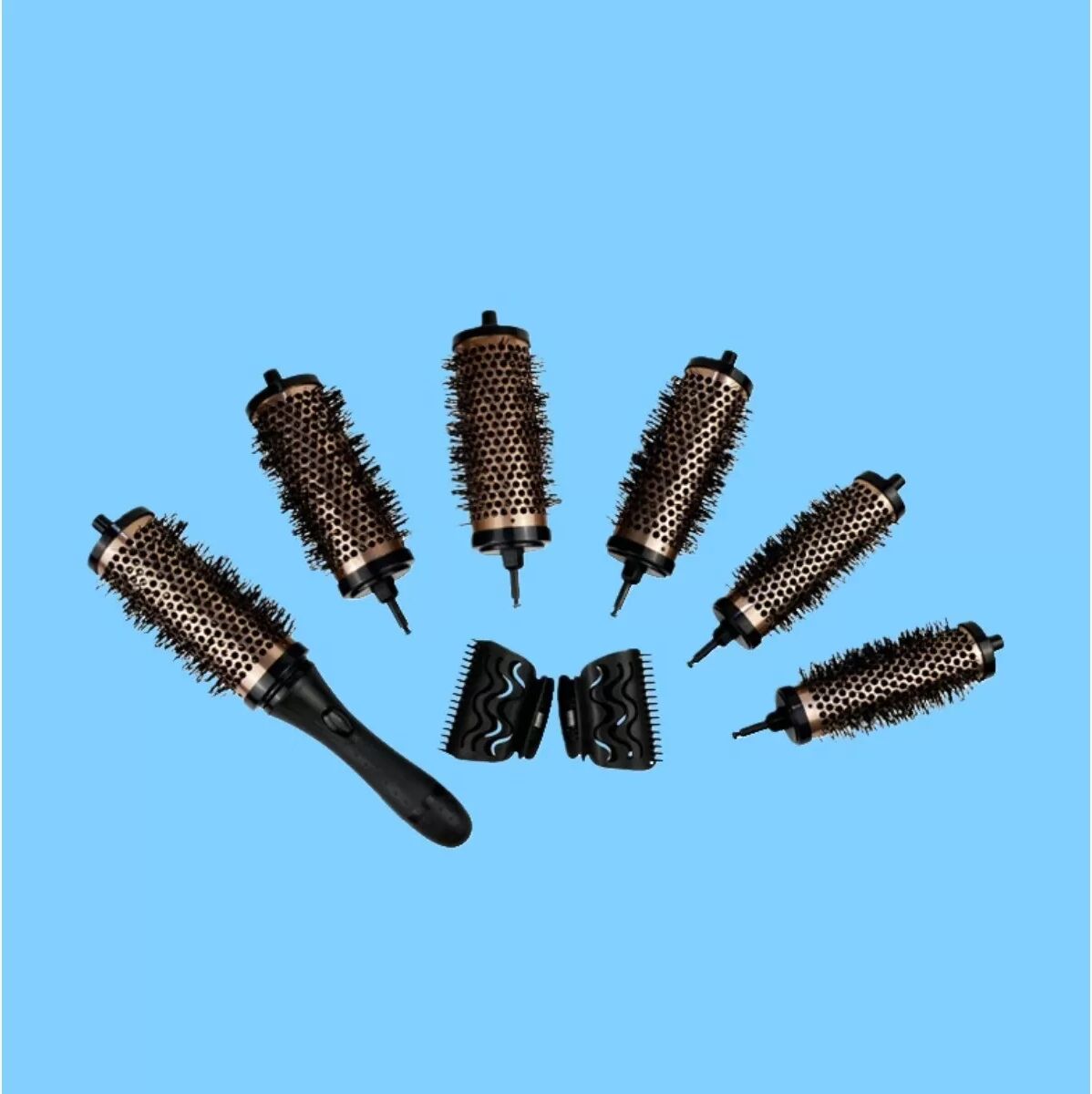 INF Goldenes Aluminium-Kupfer Haar Pinsel Set (6-teilig) - Professionelles Styling & Volumen