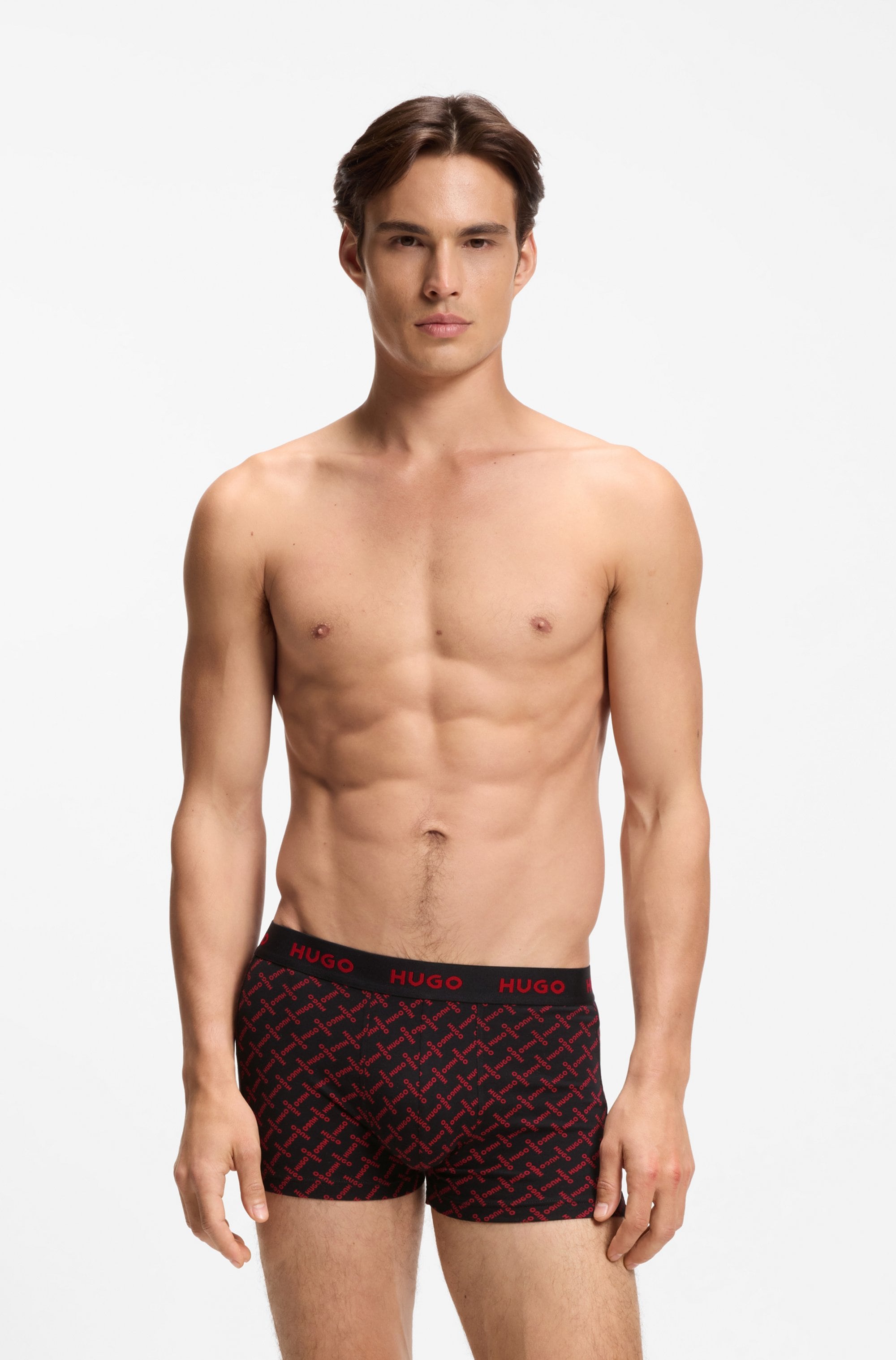 Trunk HUGO UNDERWEAR "TRUNK TRIPLET DESIGN", Herren, Gr. XL (54), 3 Stk., Jersey, open grau 065, Jersey, Obermaterial: 95% Baumwolle, 5% Elasthan, eng, Unterhosen Trunk, mit Logobund