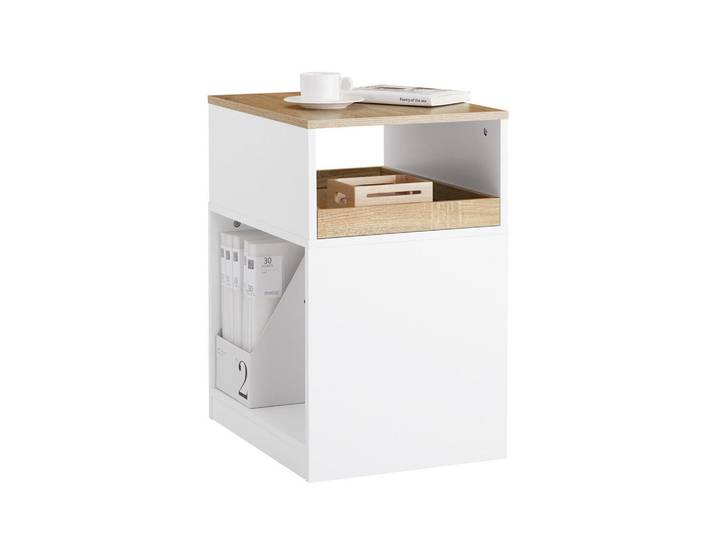 SoBuy Rollcontainer Druckertisch, Weiß-Natur 40x65x50cm, Holzwerkstoff, 40x65x50 cm, Büromöbel, Container