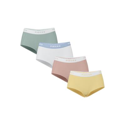 Hipster PIECES "PCLOGO LADY 4 PACK SOLID NOOS BC", Damen, Gr. S, 4 Stk., bunt (jadeite detail:4 pack w jade ghaz misr bwhi), Jersey, Obermaterial: 95% Baumwolle, 5% Elasthan, unifarben, unifarben mit Farbeinsatz, figurbetont, Unterhosen,...