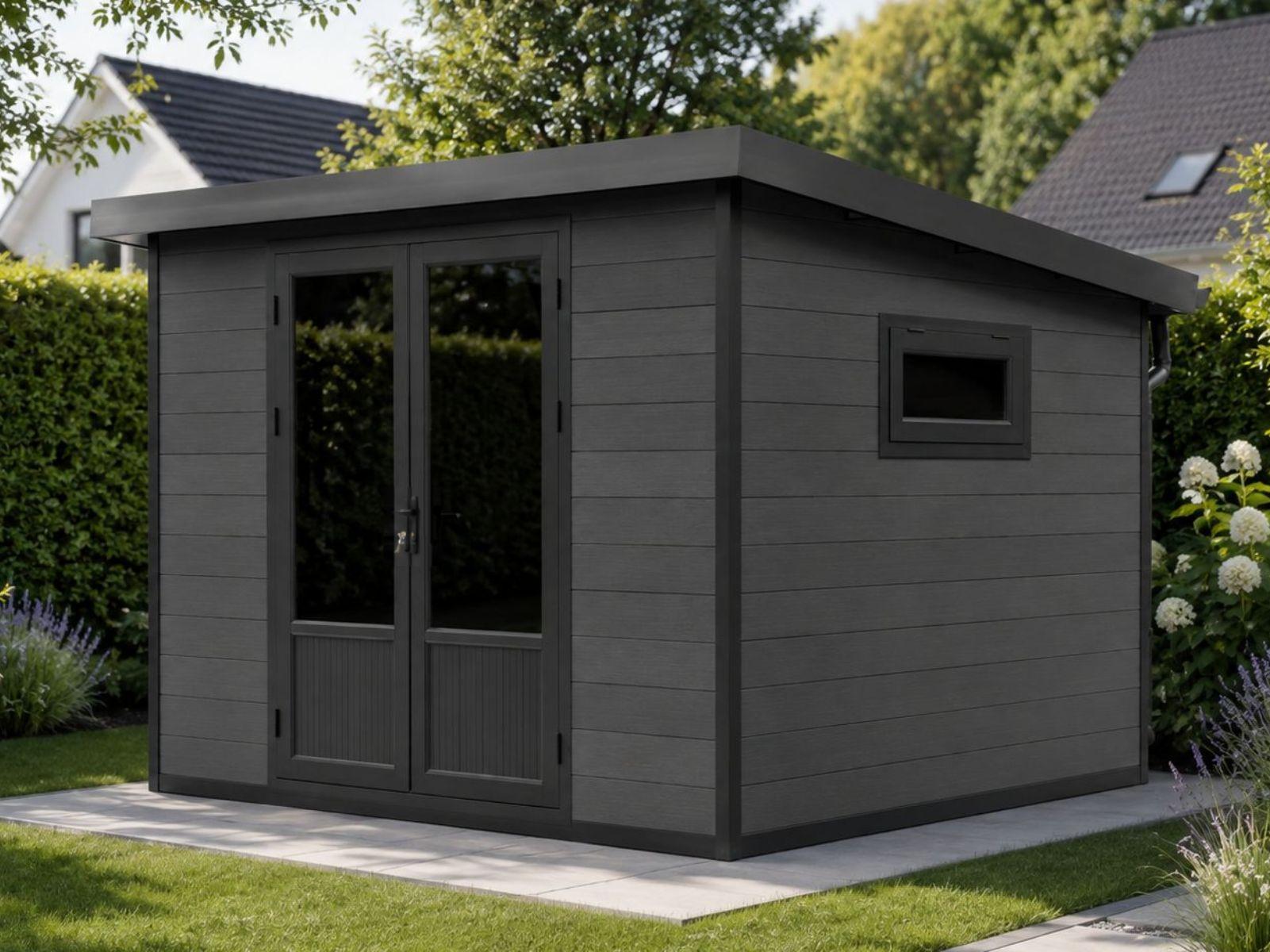 Linholm WPC Gartenhaus Lignum 2924, inkl. Dachrinnen-Set, 2-farbig Dunkelgrau/Anthrazit