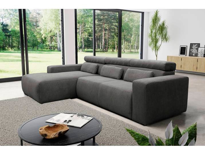 Ecksofa, Luxus-Microfaser Antikleder-Optik, Grau 289×175 cm, Sitztiefenverstellung, Klassisch, Domo-collection