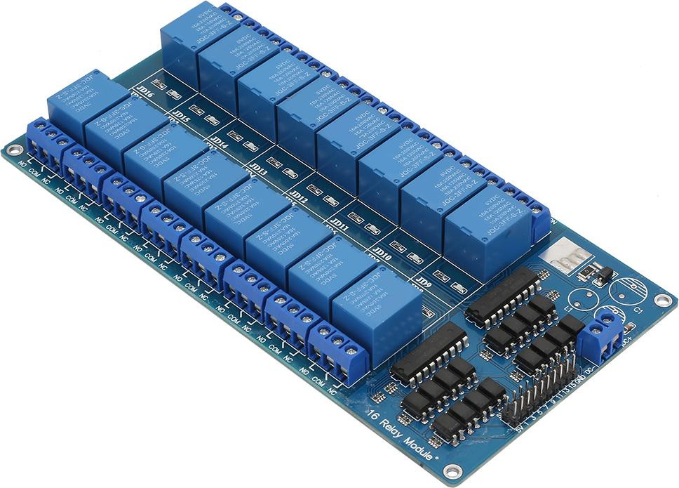 Cocosity 16-kanaals relaismodule met 5V voedingsspanning en optocoupler-bescherming voor microcontroller-modules