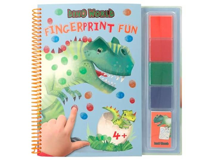 Depesche 12106 Dino World - Fingerprint Fun, kleurboek met 4 inktkussens, om met je vingers te kleuren