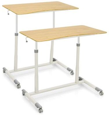 Costway Height Adjustable Computer Desk Sit to Stand Rolling Notebook Table -Natural