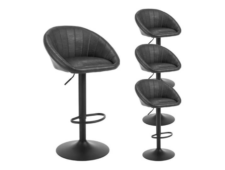 Tabouret Bar WOLTU - Lot de 4 - Tabouret Cuisine Pivotante - Similicuir Vintage - Hauteur réglable - Anthracite W0ATT0871-4