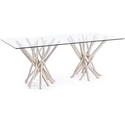 Esstisch Sahel aus Teak und Glas, modern und rechteckig, Weiß, 200 cm, für 4–6 Personen