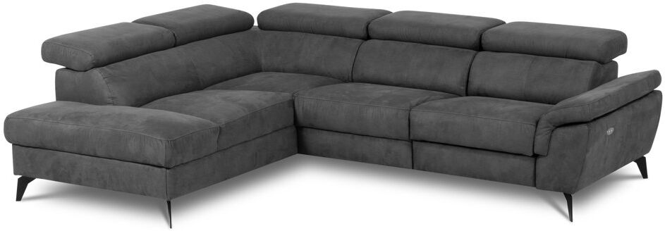 Corrigan Studio Mirano Imitating Leather-Effect Fabric Electric Reclining Corner Sofa with Adjustable Headrests & Adjustable Armrest Dark Grey 97cm H X 265cm W X 210cm D
