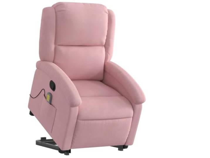 NLQMSU Massagesessel, neigbar, Velours, Rosa Elektrische Hebefunktion, manuelle Neigung 135 Grad, 6 Massagepunkte, Fernbedienung inklusive, USB-5-Stromversorgung