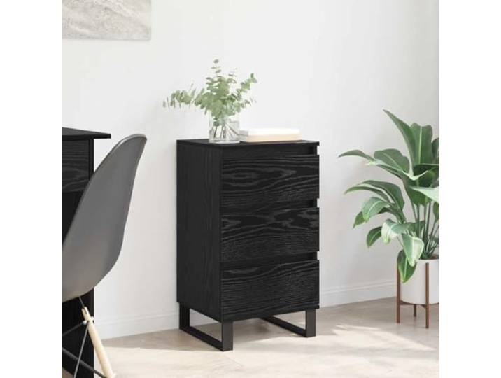 HEFZGDB Moderner Beistellschrank mit großer Stauraumkapazität: Sideboard zur Aufbewahrung und Dekoration aus Holzwerkstoff in Schwarz Eichen-Optik mit Eisenbeinen, 1 Stück