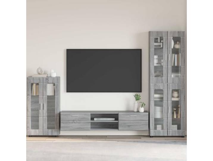 Sideboard FLORIN 55,5 x 29 x 100 cm Graues Sonoma Holzwerkstoff Rechteckige Form, matte Oberfläche, robustes Material, vielseitig einsetzbar, pflegeleicht