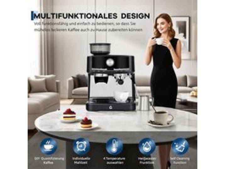 Machine à espresso - LUNSY - Extraction à 15 bars - Broyeur à café intégré - 30 niveaux de réglage - Buse vapeur