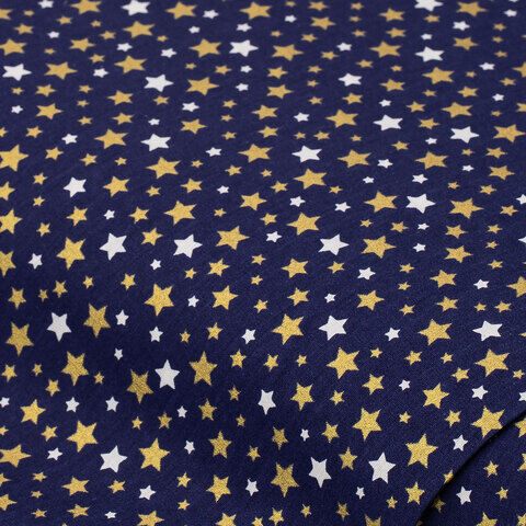 Baumwollstoff Sternchen "Mona", blau/gold/weiß