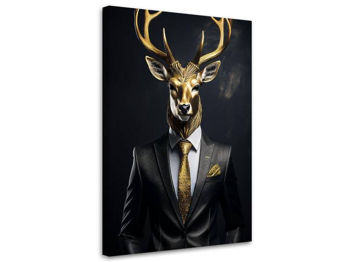 Feeby Wandbild hirschtiere im anzug, Goldfarben, Tiere, Rechteckig, 60x90 cm, Bilder & Rahmen, Bilder, Leinwandbilder