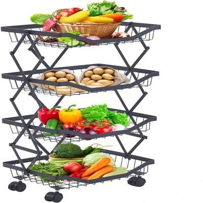 No "4 Tier Fruit Basket for Kitchen Stackable Metal Wire Fruit Vegetable Basket - 13.78""D x 10.63""W x 29.53""H"