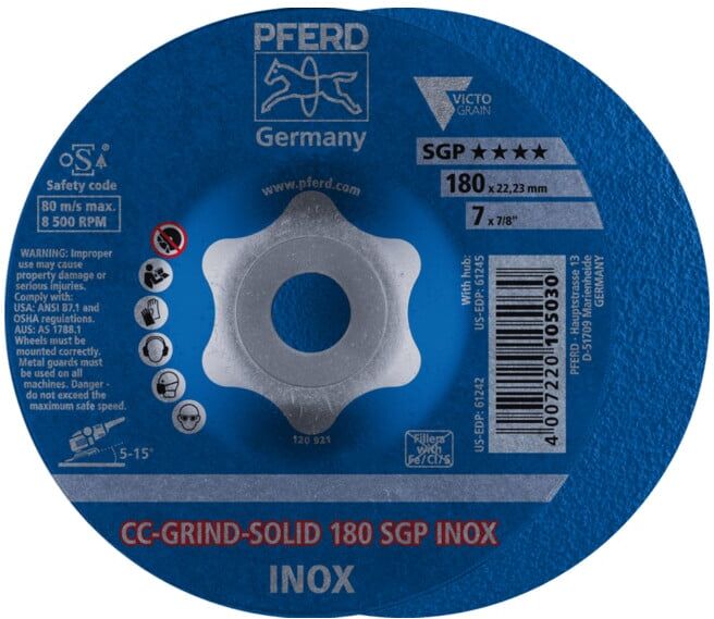 Pferd Disque abrasif CC-Grind Solid SGP INOX 180 mm (64189180)
