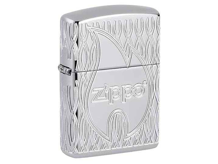Armor case gepolijst chroom Zippo Flame 60006834 8-zijdig diep gegraveerd geschenkverpakking
