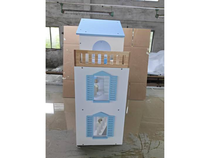 AIYAPLAY Maison Poupée Bois 3 Étages Ascenseur 13 Meubles Bleu