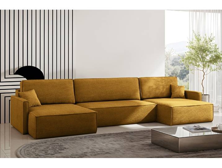 Kaiser Möbel Ecksofa Carlos Mit Schlaffunktion und Bettkasten Elegante Stoff Poso Senffarbe