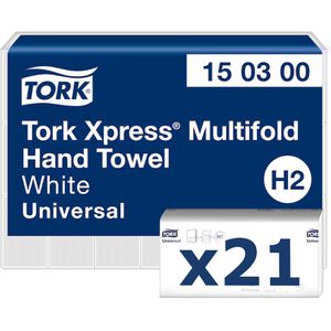 Tork Papierhandtücher Xpress Multifold, 150300, H2, 2-lagig, Interfold-Falz, weiß, Recycling, 19,6 x 34,0 cm, 3360 Stück