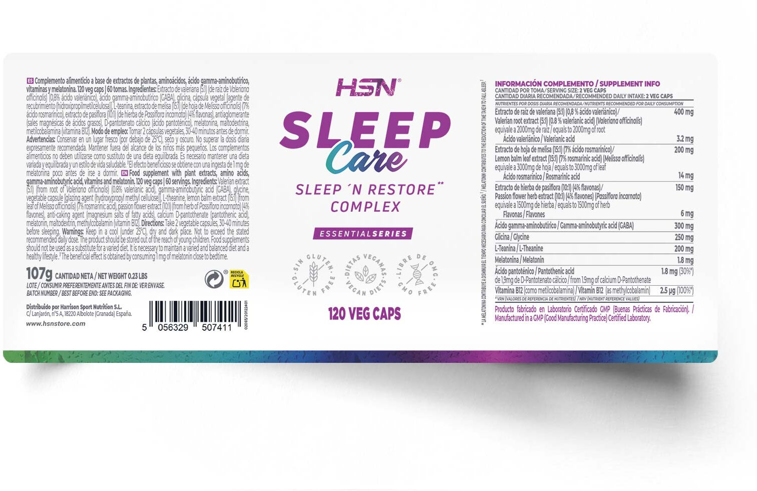 HSN Sleep Care - 120 veg caps - Sono/descanso - Cápsulas Vegetales - 60 Serviços